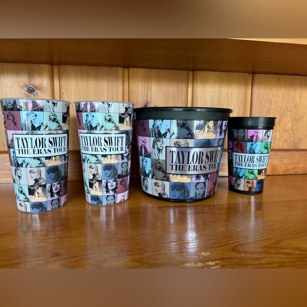Taylor Swift Eras tour (popcorn bucket, two large‎ cups, one medium cup)